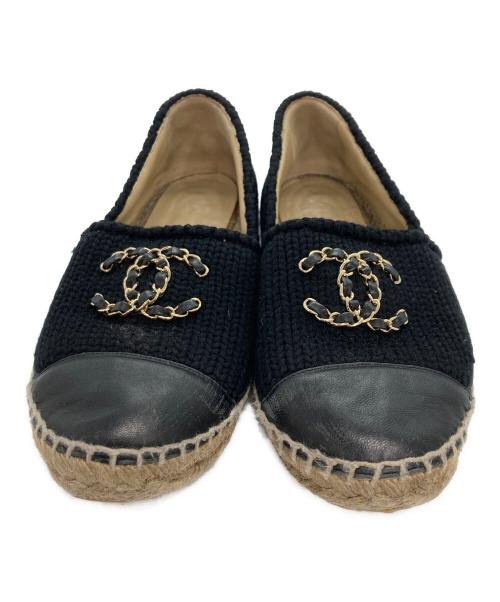 CHANEL（シャネル）CHANEL (シャネル) チェーンロゴ エスパドリーユ ブラック×ベージュ サイズ:36(23㎝)の古着・服飾アイテム