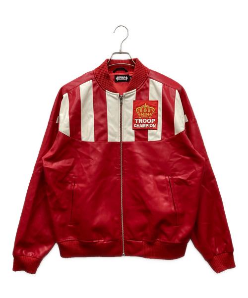 WORLD OF TROOP（ワールド・オブ・トゥループ）WORLD OF TROOP (ワールド・オブ・トゥループ) Champion Woven Jacket エコレザージャケット レッド×ホワイト サイズ:Lの古着・服飾アイテム
