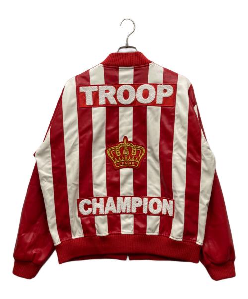 WORLD OF TROOP（ワールド・オブ・トゥループ）WORLD OF TROOP (ワールド・オブ・トゥループ) Champion Woven Jacket エコレザージャケット レッド×ホワイト サイズ:Lの古着・服飾アイテム