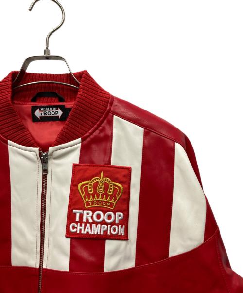 WORLD OF TROOP（ワールド・オブ・トゥループ）WORLD OF TROOP (ワールド・オブ・トゥループ) Champion Woven Jacket エコレザージャケット レッド×ホワイト サイズ:Lの古着・服飾アイテム
