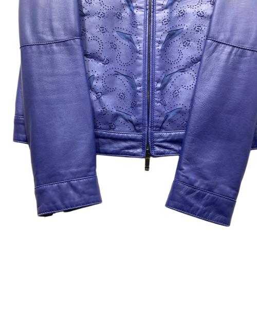 ETRO（エトロ）ETRO (エトロ) 裏地ペイズリー パンチング レザージャケット ネイビー サイズ:XSの古着・服飾アイテム