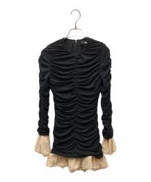 ROTATE（ロテート）の古着「MNI RUCHED LS DRESS ギャザーL/Sミニドレス」｜ブラック