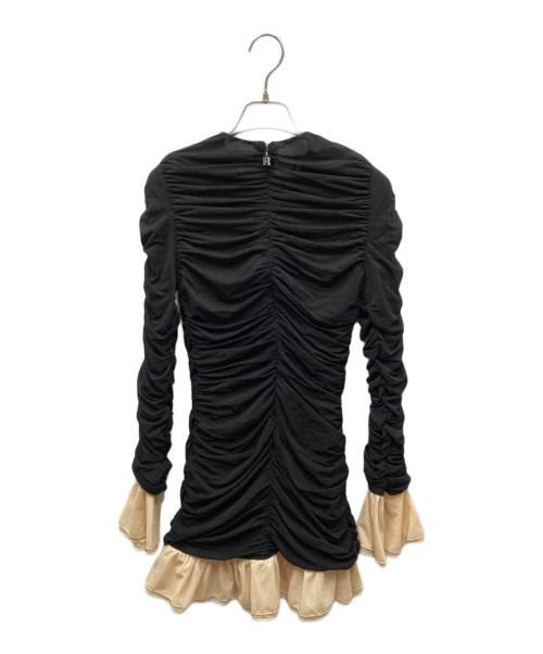 ROTATE（ロテート）ROTATE (ロテート) MNI RUCHED LS DRESS ギャザーL/Sミニドレス ブラック サイズ:XXSの古着・服飾アイテム