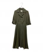 foufouフーフー）の古着「open collar herringbone one piece オープンカラーヘリンボーンワンピース」｜カーキ×オレンジ