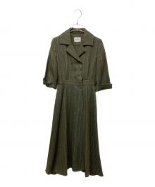 foufou（フーフー）の古着「open collar herringbone one piece オープンカラーヘリンボーンワンピース」｜カーキ×オレンジ