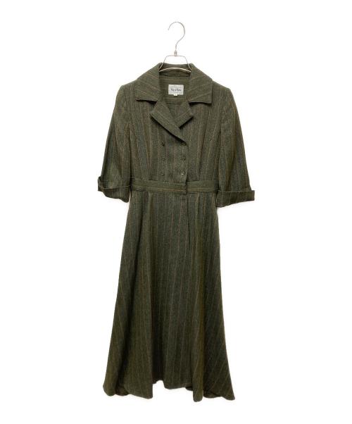 foufou（フーフー）foufou (フーフー) open collar herringbone one piece オープンカラーヘリンボーンワンピース カーキ×オレンジ サイズ:SIZE 0の古着・服飾アイテム