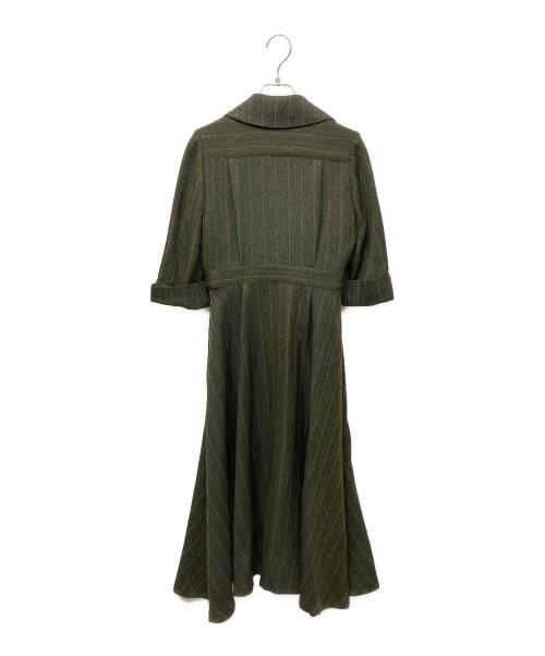 foufou（フーフー）foufou (フーフー) open collar herringbone one piece オープンカラーヘリンボーンワンピース カーキ×オレンジ サイズ:SIZE 0の古着・服飾アイテム