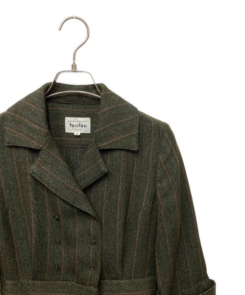 foufou（フーフー）foufou (フーフー) open collar herringbone one piece オープンカラーヘリンボーンワンピース カーキ×オレンジ サイズ:SIZE 0の古着・服飾アイテム
