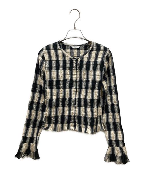 CLANE（クラネ）CLANE (クラネ) シャーリングデザイン ブラウス ブラック×ベージュ サイズ:SIZE Mの古着・服飾アイテム