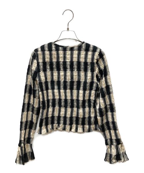 CLANE（クラネ）CLANE (クラネ) シャーリングデザイン ブラウス ブラック×ベージュ サイズ:SIZE Mの古着・服飾アイテム