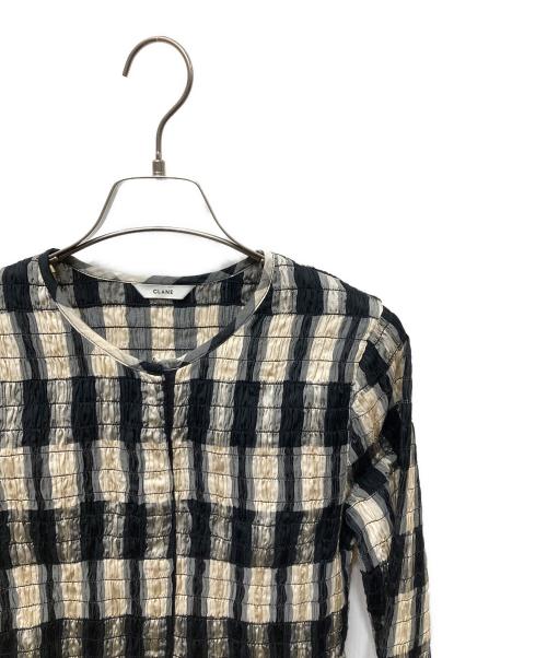CLANE（クラネ）CLANE (クラネ) シャーリングデザイン ブラウス ブラック×ベージュ サイズ:SIZE Mの古着・服飾アイテム
