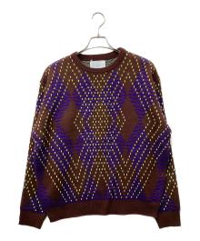 WHIMSY（ウィムジー）の古着「BIG ARGYLE SWEATER デザインニット」｜ブラウン×ネイビー