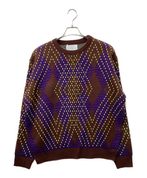 WHIMSY（ウィムジー）WHIMSY (ウィムジー) BIG ARGYLE SWEATER デザインニット ブラウン×ネイビー サイズ:L 未使用品の古着・服飾アイテム