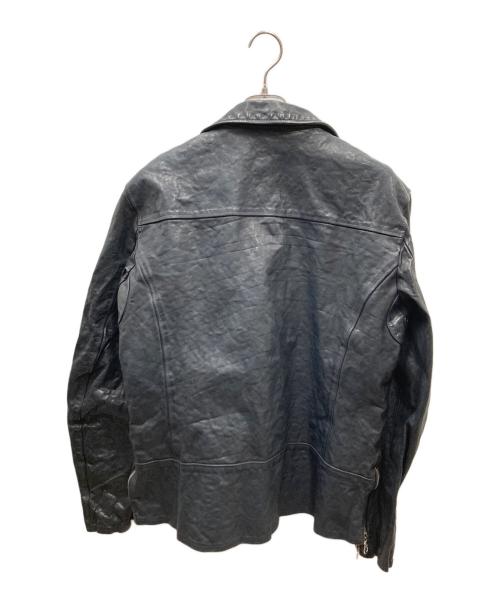 ISAMU KATAYAMA BACKLASH（イサムカタヤマ・バックラッシュ）ISAMU KATAYAMA BACKLASH (イサムカタヤマ・バックラッシュ) イタリアンショルダー製品染めダブルライダース ブラック サイズ:SIZE XXXLの古着・服飾アイテム
