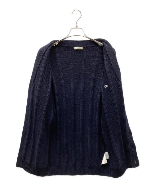 VALENTINO（ヴァレンティノ）VALENTINO (ヴァレンティノ) ロゴ刺繍ウールカーディガン ネイビー サイズ:Mの古着・服飾アイテム