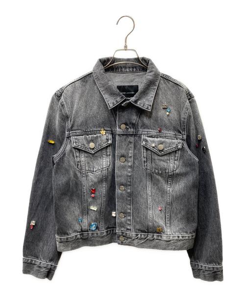 MARC JACOBS（マークジェイコブス）MARC JACOBS (マークジェイコブス) CHARM SHRUNKEN TRUCKER ビジューデザイン デニムジャケット ブラック サイズ:SIZE XLの古着・服飾アイテム