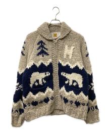 HUMAN MADE（ヒューマンメイド）の古着「ポーラベアカウチンニットカーディガン」｜ベージュ×ネイビー