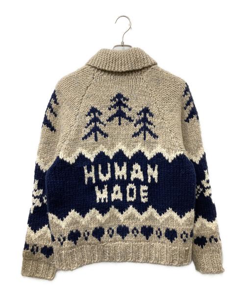 HUMAN MADE（ヒューマンメイド）HUMAN MADE (ヒューマンメイド) ポーラベアカウチンニットカーディガン ベージュ×ネイビー サイズ:Mの古着・服飾アイテム