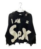 SAINT MICHAELセントマイケル）の古着「Sex Pistols 24AW SP CREW KNT/I AM A ダメージ加工ニット」｜ブラック