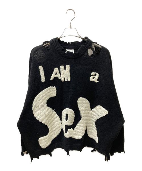 SAINT MICHAEL（セントマイケル）SAINT MICHAEL (セントマイケル) Sex Pistols 24AW SP CREW KNT/I AM A ダメージ加工ニット ブラック サイズ:Mの古着・服飾アイテム