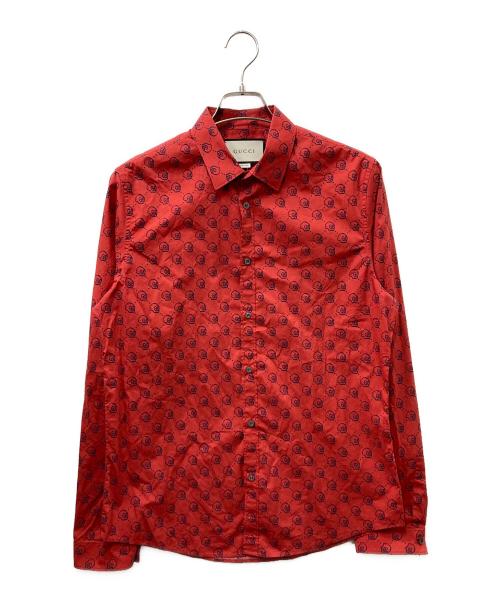 GUCCI（グッチ）GUCCI (グッチ) L/GOST DUKE SHIRT GG柄 ゴースト シャツ レッド サイズ:39の古着・服飾アイテム