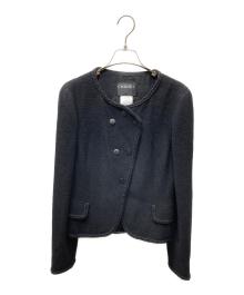 CHANEL（シャネル）の古着「ウールシルク混ノーカラージャケット」｜ブラック