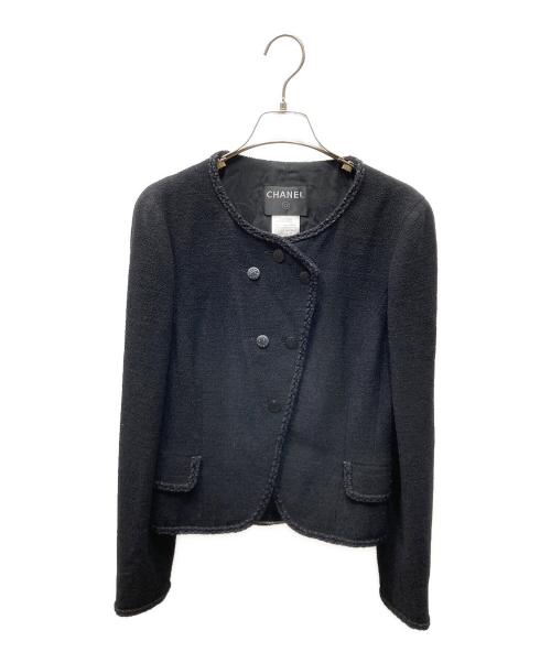 CHANEL（シャネル）CHANEL (シャネル) ウールシルク混ノーカラージャケット ブラック サイズ:SIZE 38の古着・服飾アイテム