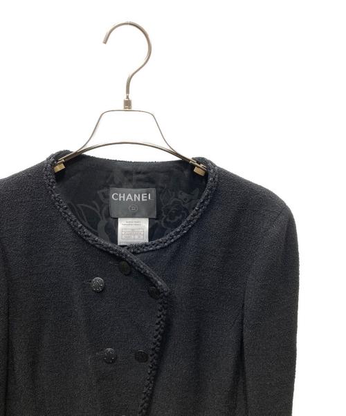 CHANEL（シャネル）CHANEL (シャネル) ウールシルク混ノーカラージャケット ブラック サイズ:SIZE 38の古着・服飾アイテム