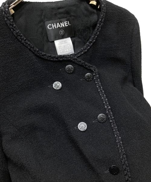 CHANEL（シャネル）CHANEL (シャネル) ウールシルク混ノーカラージャケット ブラック サイズ:SIZE 38の古着・服飾アイテム