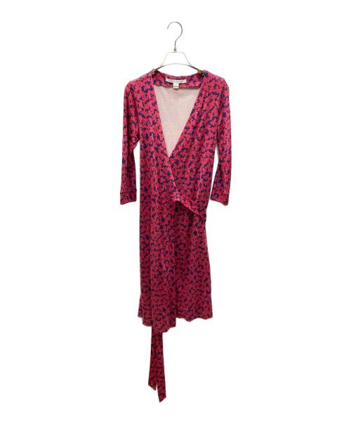 DIANE VON FURSTENBERG（ダイアンフォンファステンバーグ）DIANE VON FURSTENBERG (ダイアンフォンファステンバーグ) シルクジャージーカシュクールアンピース レッド×ネイビー サイズ:SIZE 2の古着・服飾アイテム