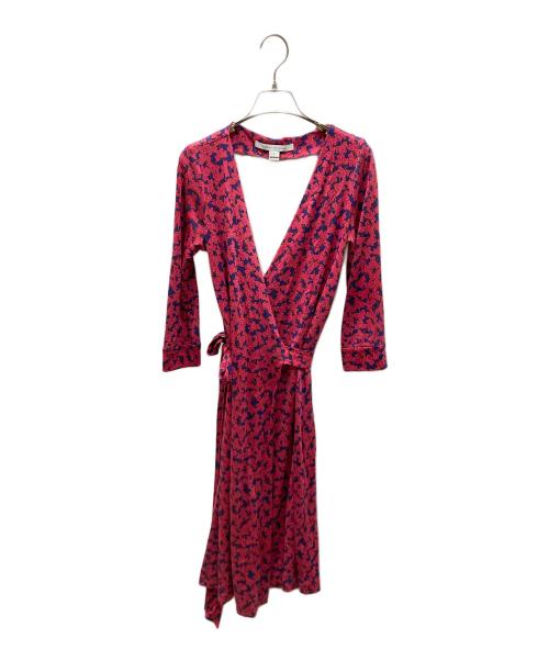DIANE VON FURSTENBERG（ダイアンフォンファステンバーグ）DIANE VON FURSTENBERG (ダイアンフォンファステンバーグ) シルクジャージーカシュクールアンピース レッド×ネイビー サイズ:SIZE 2の古着・服飾アイテム