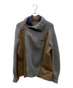sacaiサカイ）の古着「Suiting Wool Knit Jacket 再構築ドッキングウールニットブレザージャケット」｜グレー×カーキ