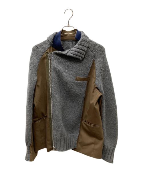 sacai（サカイ）sacai (サカイ) Suiting Wool Knit Jacket 再構築ドッキングウールニットブレザージャケット グレー×カーキ サイズ:SIZE 2の古着・服飾アイテム