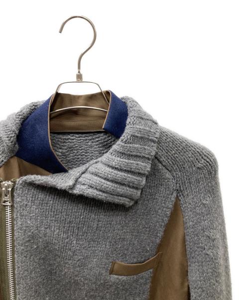 sacai（サカイ）sacai (サカイ) Suiting Wool Knit Jacket 再構築ドッキングウールニットブレザージャケット グレー×カーキ サイズ:SIZE 2の古着・服飾アイテム