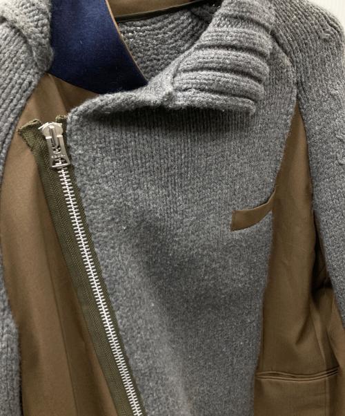 sacai（サカイ）sacai (サカイ) Suiting Wool Knit Jacket 再構築ドッキングウールニットブレザージャケット グレー×カーキ サイズ:SIZE 2の古着・服飾アイテム