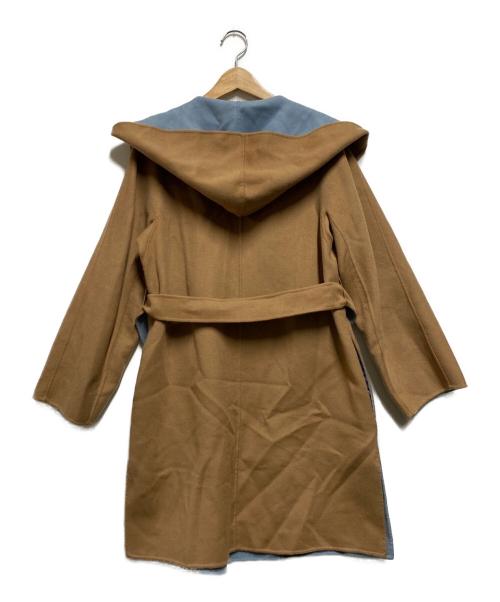 Max Mara Studio（マックスマーラ ストゥディオ）Max Mara Studio (マックスマーラ ストゥディオ) シルク＆カシミヤ混 ベルテッドガウンコート ブルー×ベージュ サイズ:40の古着・服飾アイテム