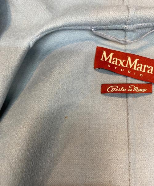 Max Mara Studio（マックスマーラ ストゥディオ）Max Mara Studio (マックスマーラ ストゥディオ) シルク＆カシミヤ混 ベルテッドガウンコート ブルー×ベージュ サイズ:40の古着・服飾アイテム