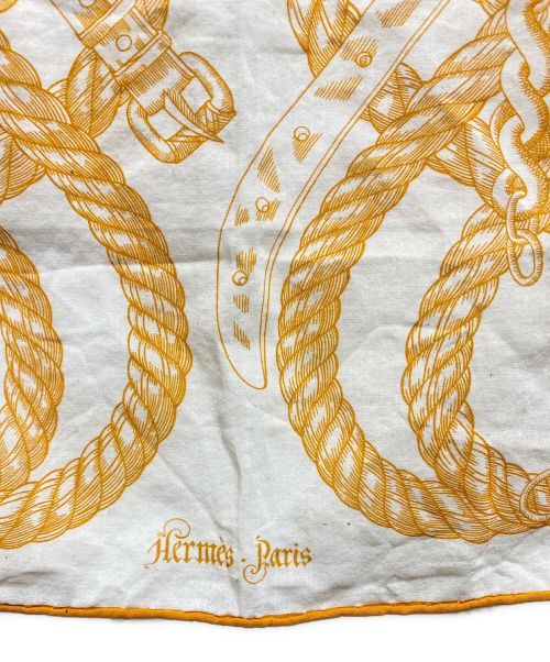 HERMES（エルメス）HERMES (エルメス) カレ40 ホワイト×オレンジの古着・服飾アイテム