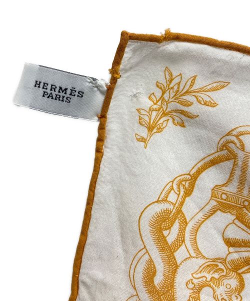 HERMES（エルメス）HERMES (エルメス) カレ40 ホワイト×オレンジの古着・服飾アイテム