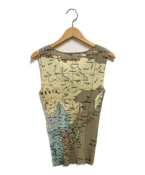 PLEATS PLEASE（プリーツプリーズ）PLEATS PLEASE (プリーツプリーズ) World Map Shirt Top ベージュ サイズ:3の古着・服飾アイテム