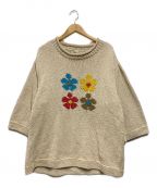 Mcmachan Woolenマクマーンウーレン）の古着「フラワーデザイン ロールネック コットン ニット」｜ベージュ