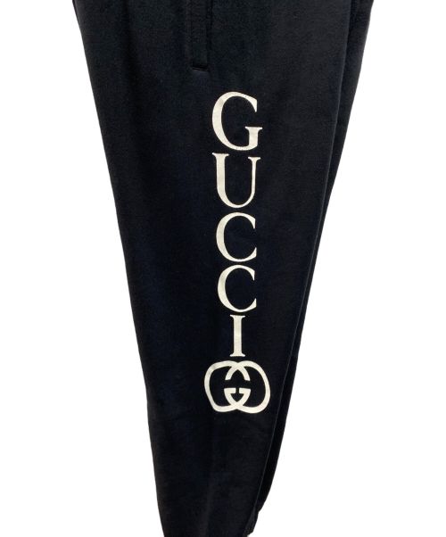 GUCCI（グッチ）GUCCI (グッチ) サイドロゴプリントドローストリングスウェットパンツ ブラック サイズ:Мの古着・服飾アイテム