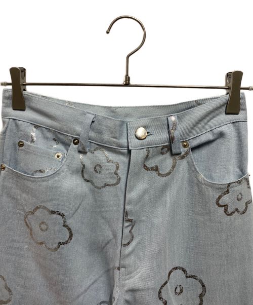 POPPY（ポピー）POPPY (ポピー) SILVER FLOWER DENIM PANTS スカイブルー サイズ:Lの古着・服飾アイテム