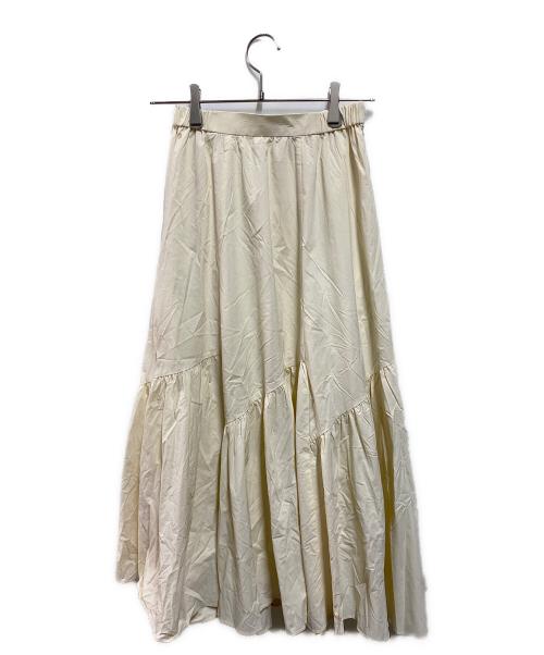 allureville（アルアバイル）allureville (アルアバイル) バイヤス切替ギャザースカート ホワイト サイズ:Lの古着・服飾アイテム