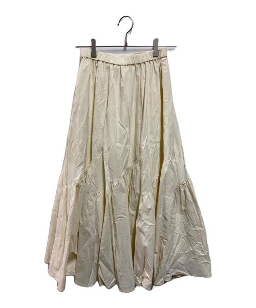 allureville（アルアバイル）allureville (アルアバイル) バイヤス切替ギャザースカート ホワイト サイズ:Lの古着・服飾アイテム