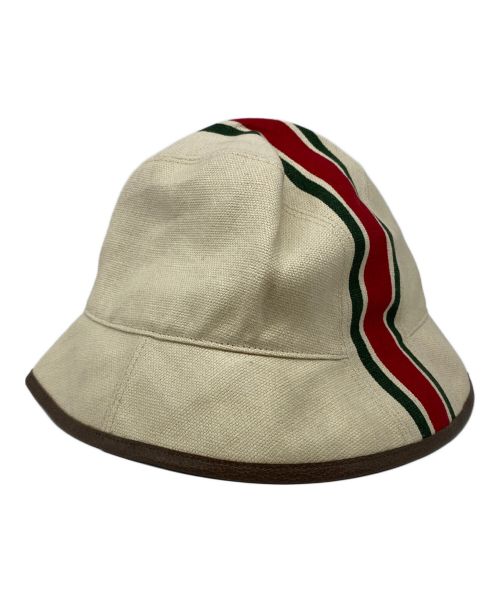 GUCCI（グッチ）GUCCI (グッチ) Web Stripe Canvas Fedora Hat アイボリー サイズ:M (58cm)の古着・服飾アイテム