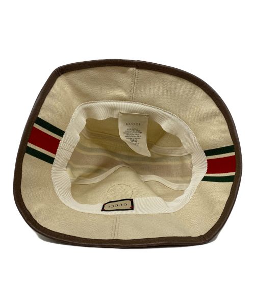 GUCCI（グッチ）GUCCI (グッチ) Web Stripe Canvas Fedora Hat アイボリー サイズ:M (58cm)の古着・服飾アイテム
