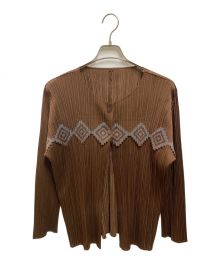 PLEATS PLEASE（プリーツプリーズ）の古着「ひし形プリント 2Bプリーツカーディガン」｜ブラウン