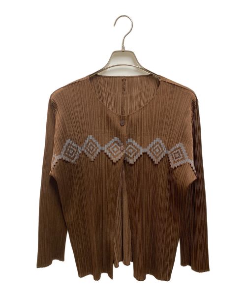 PLEATS PLEASE（プリーツプリーズ）PLEATS PLEASE (プリーツプリーズ) ひし形プリント 2Bプリーツカーディガン ブラウン サイズ:3の古着・服飾アイテム