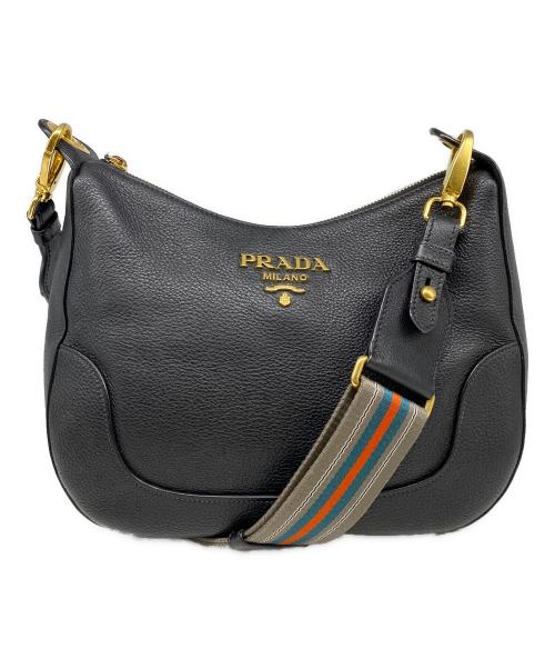 PRADA（プラダ）PRADA (プラダ) レザーショルダーバッグ ブラックの古着・服飾アイテム